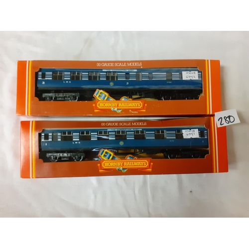 280 - Boxed Hornby Railways 00 Gauge LMS 1st Class Coach (Coronation Scot) R.422 & LMS Brake 3rd Coach R.4... 