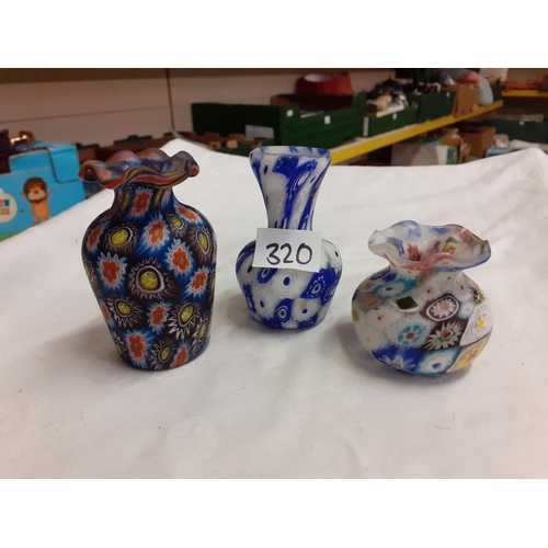 320 - Three Small Millefrori Miniature Vases by Murano.