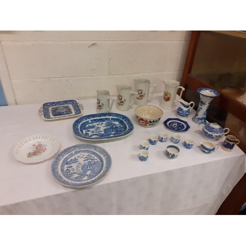 50 - Box of China to Include Masons Blue & White along with other Willow Pattern China & Dresser Jug.