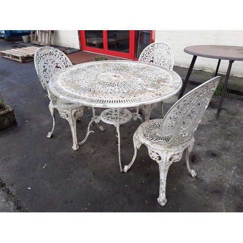 653 - White Aluminium Garden Patio Table & Three Chairs.