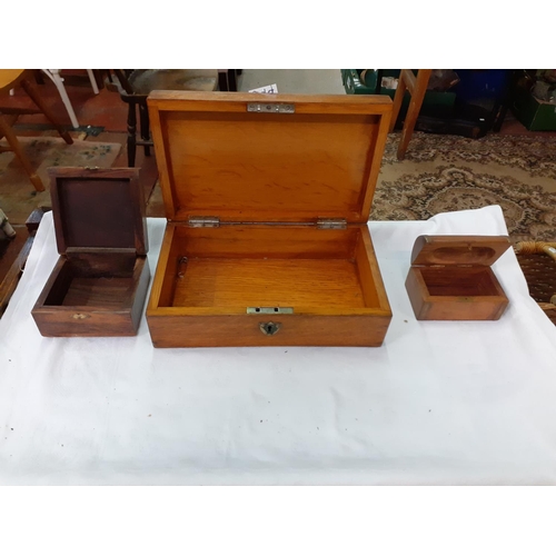 244 - Oak Hinge Lidded Box with Small Brass Banded Wooden Chest & Inlaid Hinge Lid Box.