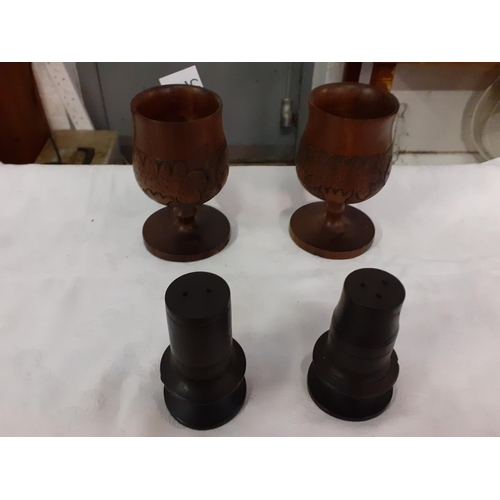 261 - Pair of Treen Salt & Pepper Pots along with Two Treen Goblets.