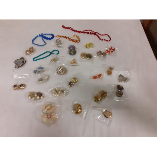 28 - 25 Pairs of Mainly Clip on Earrings & Four Necklaces.