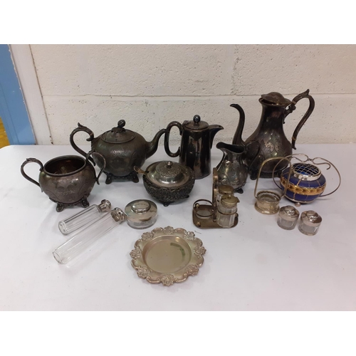 31 - Box of Plated & Pewter Ware Including Coffee Pot, Jugs etc.