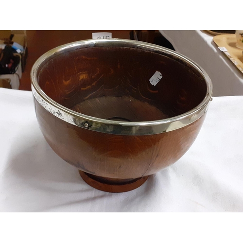 310 - Large Vintage Oak Fruit Bowl with Plated Rim.