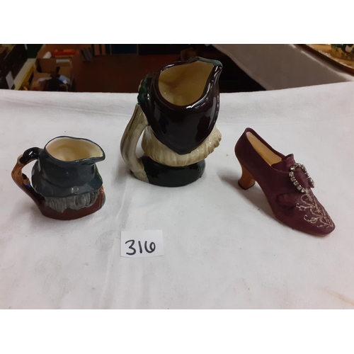 316 - Two Small Royal Doulton Character Jugs & Shoie.