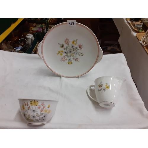 317 - Shelley 'Enchantment' Milk Jug, Sugar Bowl & Sandwich Plate.