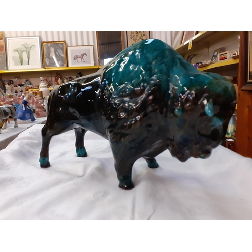 324 - Large Blue Mountain Pottery Green Drip Glaze Buffalo Length c.28cm (c.11”).