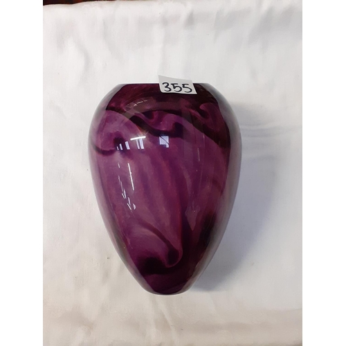 355 - Signed Hand Blown Purple Swirl Vase - approx 20cm tall.