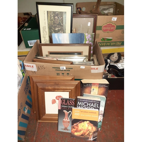 38 - Box of Framed Pictures & Various Books.