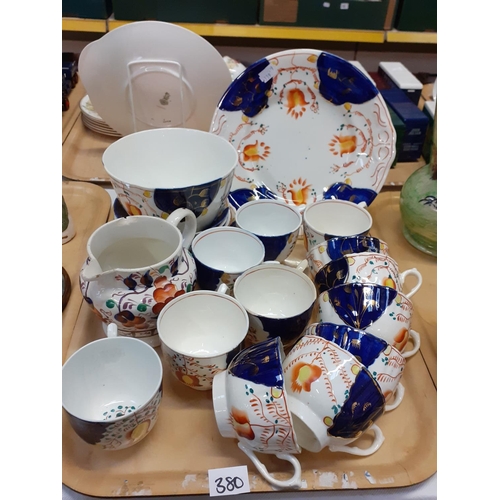 380 - Gaudy Welsh China Consisting of 6 Tea Cups, 6 Coffee Cups & Saucers, Cake Plate & Bowl.