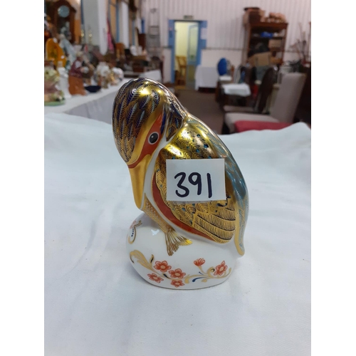 391 - Royal Crown Derby Kingfisher Paperweight with Light Gold Stopper.