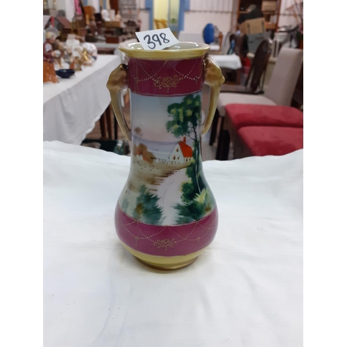 398 - Kinjo China Hand Painted Nippon Twin Handled Vase - Approx 7