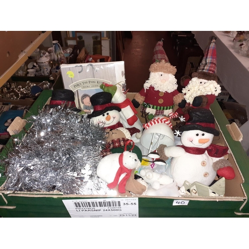 40 - Selection of Festive Decorations Including Snowman Door Stops etc.