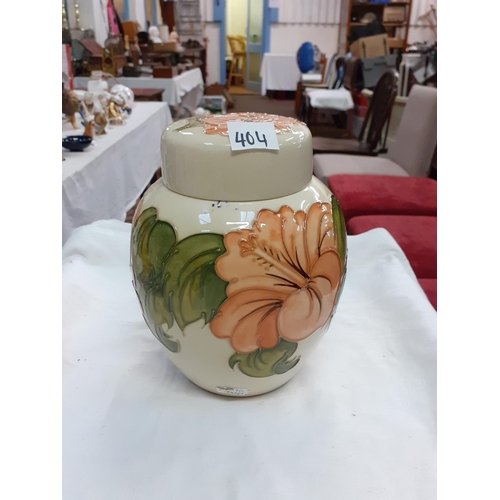 404 - Large Moorcroft Cream Ground Hibiscus Ginger Jar with William John Moorcroft Initials & Impressed Ma... 