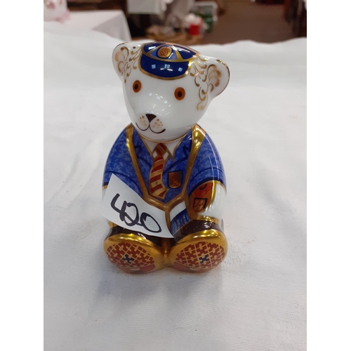 420 - Royal Crown Derby School Boy Teddy Bear Paperweight No Stopper.