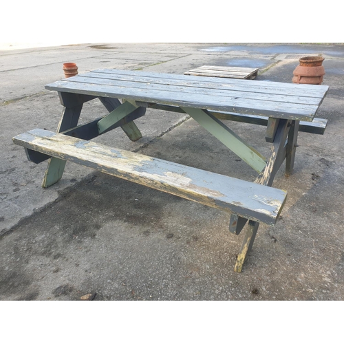 680 - Large Solid oak Garden Table with Bench Seats - 180cm long.