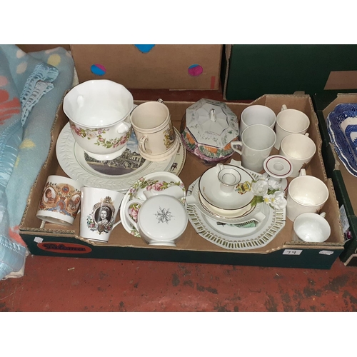 79 - Box to Include Commemorative Ware, Plates, Jardinière etc.