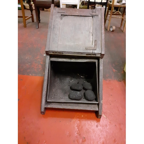 159 - Old Oak Coal Box with Hinge Front with Lead Liner & Coal.