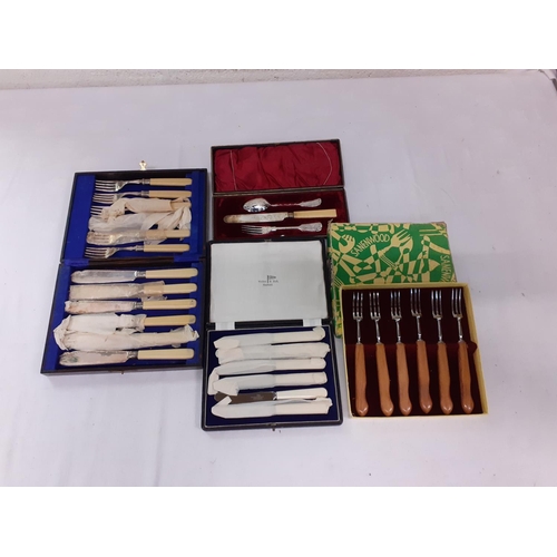 198 - Oak Cased Set of Plated Fish Knives & Forks along with Boxed Plated Christening Cutlery, Sanenwood P... 