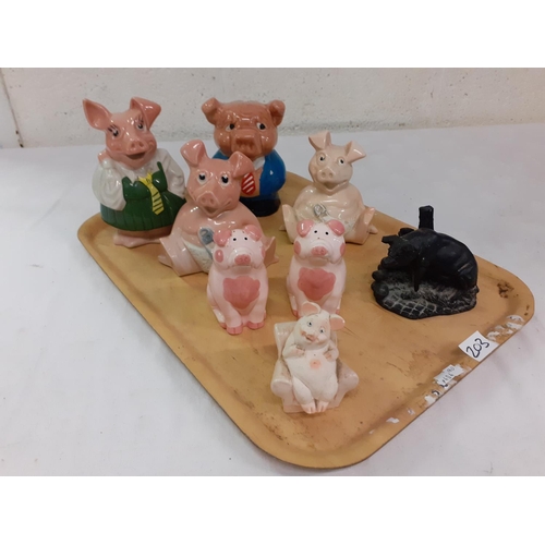 203 - Tray of Pigs Including Wade Natwest Piggy Banks and Welsh Coal Pig Ornament.