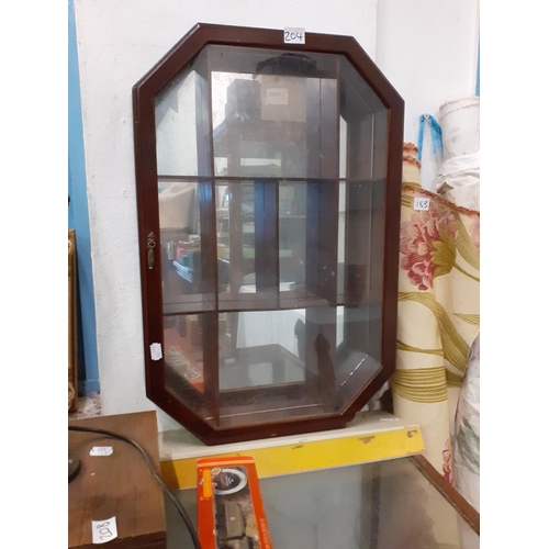 204 - Wall Mountable Mahogany Cased & Glazed Octagonal Display Cabinet.