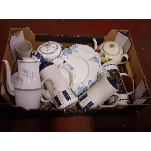 32 - Box of China to Include Various Retro Pots, Teapots, Plates etc.