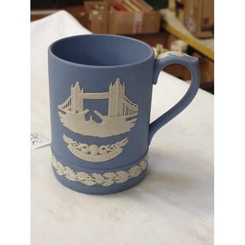 365 - Wedgwood Blue Jasper Ware Tower Bridge Tankard Christmas 1975.