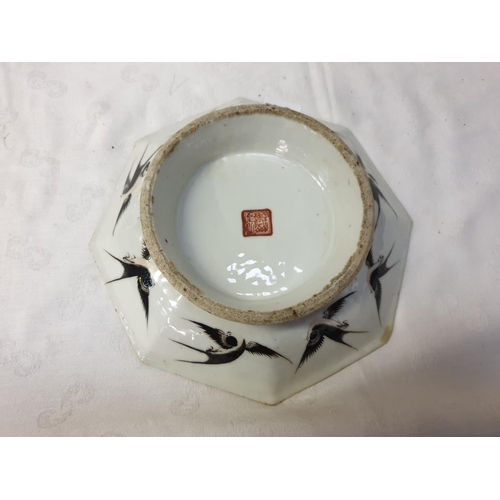 377 - Vintage Octagonal Hand Decorated Footed Bowl.