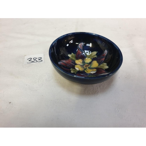 383 - Moorcroft Blue Ground Columbine Footed Bowl Diameter c.9cm (c.3.5”).