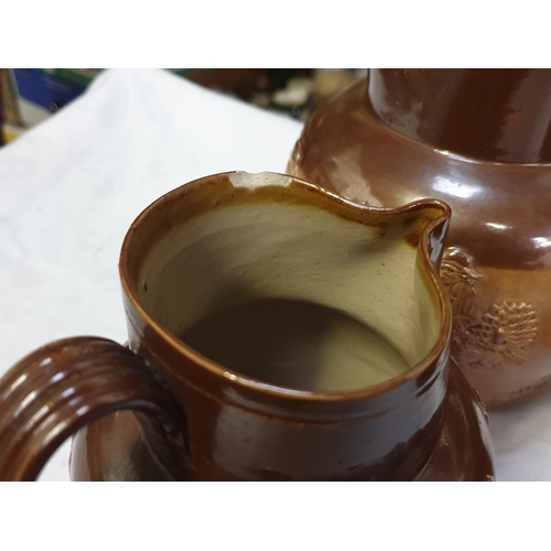 386 - Pair of Doulton Lambeth Graduated Harvest Ware Jugs & Tobacco Jar.