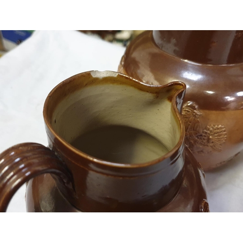 386 - Pair of Doulton Lambeth Graduated Harvest Ware Jugs & Tobacco Jar.