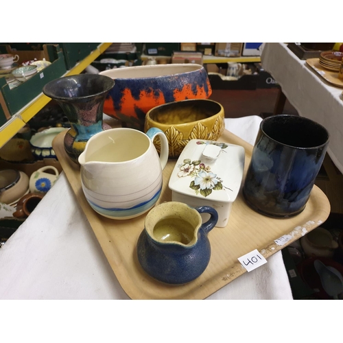 401 - Tray to Include Eweeny Tankard, Sylvac Flower Vases, Susie Cooper Jug & Beswick Butter Dish with Lid... 