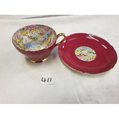 411 - Vintage Shelley Rock Garden Cup & Saucer - slight chip to rim of cup.