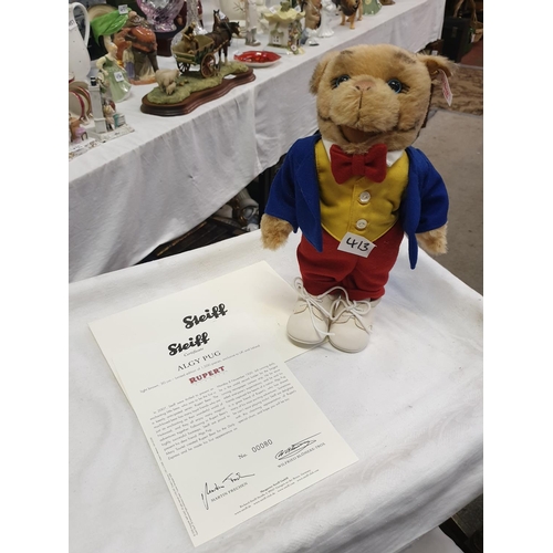 413 - Steiff Rupert Bear & His Three Friends Limited Edition 80/1500 Articulated Algy Pug No.653582 with C... 