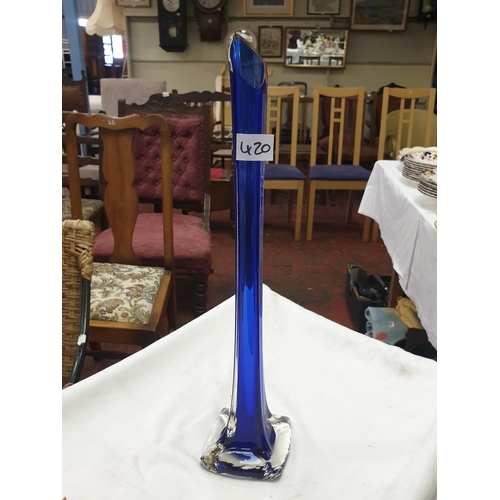 420 - Tall Blue Glass Vase - approx 16