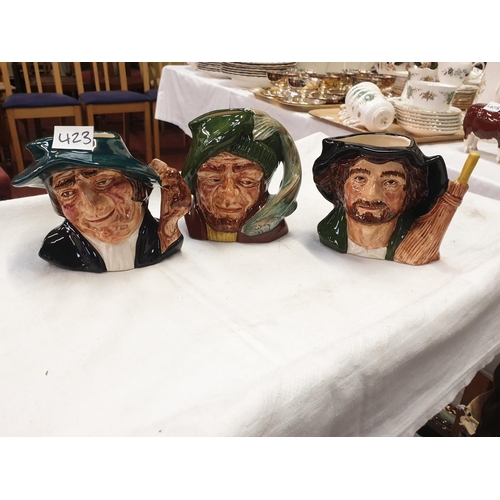 423 - Oldcourt Ware Crossing Sweeper, Fisherman & Rat Catcher Character Jugs.