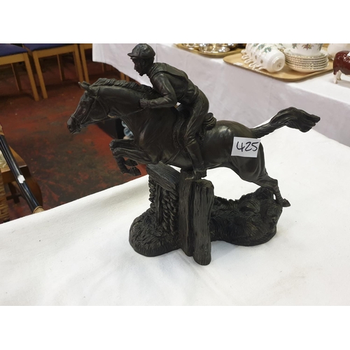 425 - Bronze Finished Resin Figure of Steeplechaser Over Jump.