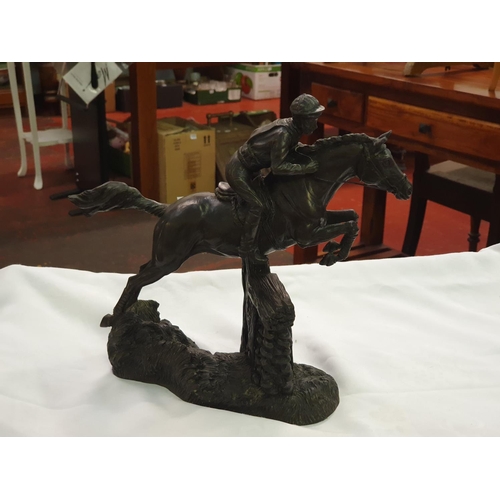 425 - Bronze Finished Resin Figure of Steeplechaser Over Jump.