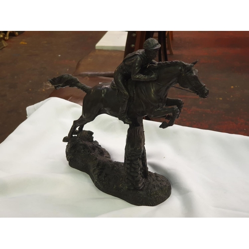 425 - Bronze Finished Resin Figure of Steeplechaser Over Jump.