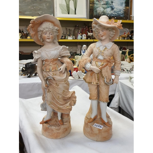 426 - Large Pair of Matt Male & Female Figures Height c.42cm.