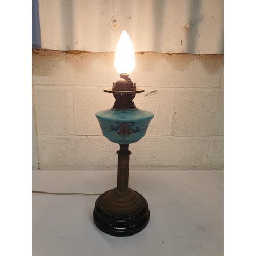 433 - Converted Vintage Double Burner Oil Lamp Into Electric Lamp With Hand Decorated Bowl.