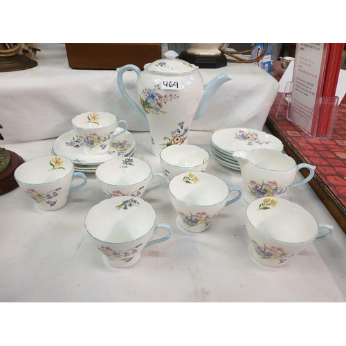 469 - 15-Piece Shelley Wild Flowers Coffee Set Plus Three Additional Tea Cup Saucers.