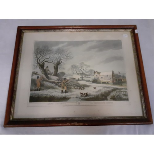 100 - Four Framed Shooting Scene Vintage Prints .