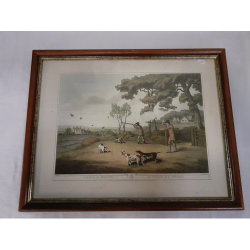 100 - Four Framed Shooting Scene Vintage Prints .