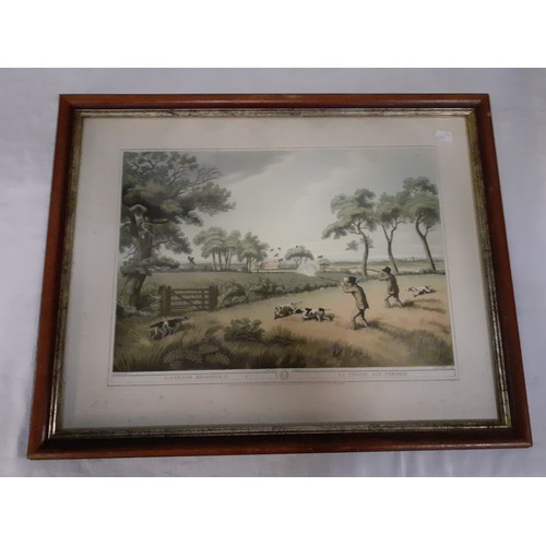 100 - Four Framed Shooting Scene Vintage Prints .