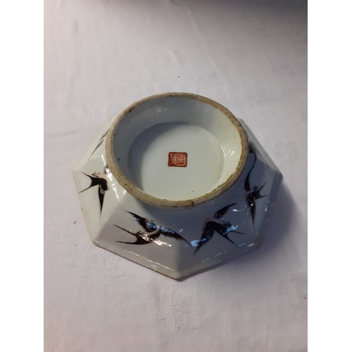 377 - Vintage Octagonal Hand Decorated Footed Bowl.