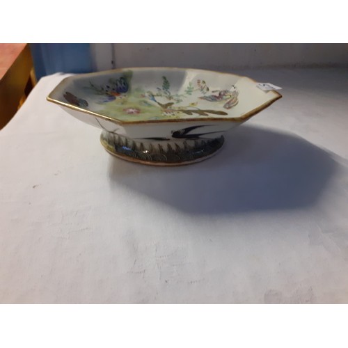 377 - Vintage Octagonal Hand Decorated Footed Bowl.