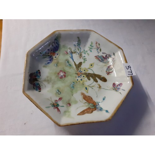 377 - Vintage Octagonal Hand Decorated Footed Bowl.