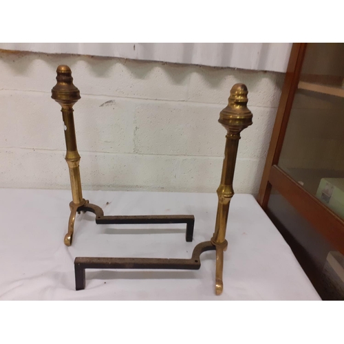 105 - Pair of Fire Brass Dogs - approx 53cm tall.